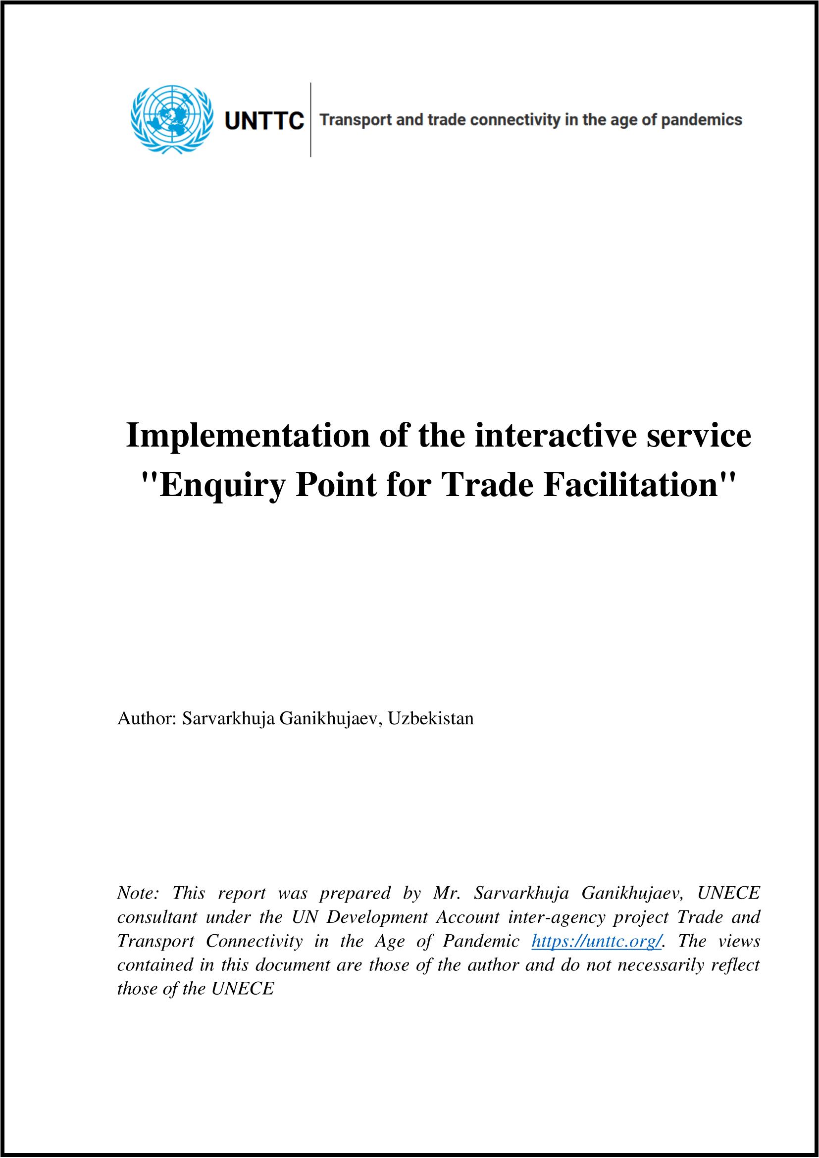 Implementation of the interactive service «Enquiry Point for Trade Facilitation»